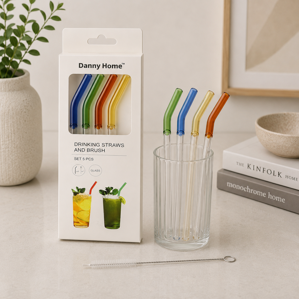 Danny Home 5Pcs Glass Drinking Straw Set – 20cm
