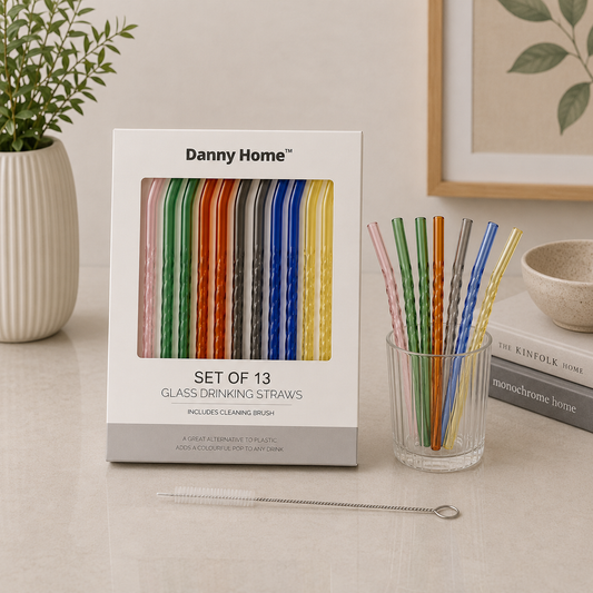 Danny Home 13Pcs Glass Drinking Straw Set – 20cm (Bent Straws)