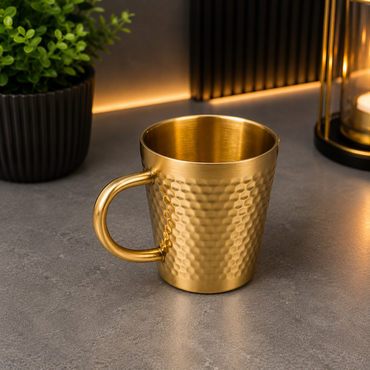 Luxury Golden Hammered Stainless Steel Tea Mug – 300ml