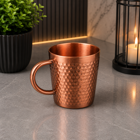 Luxury Copper Hammered Stainless Steel Tea Mug – 300ml