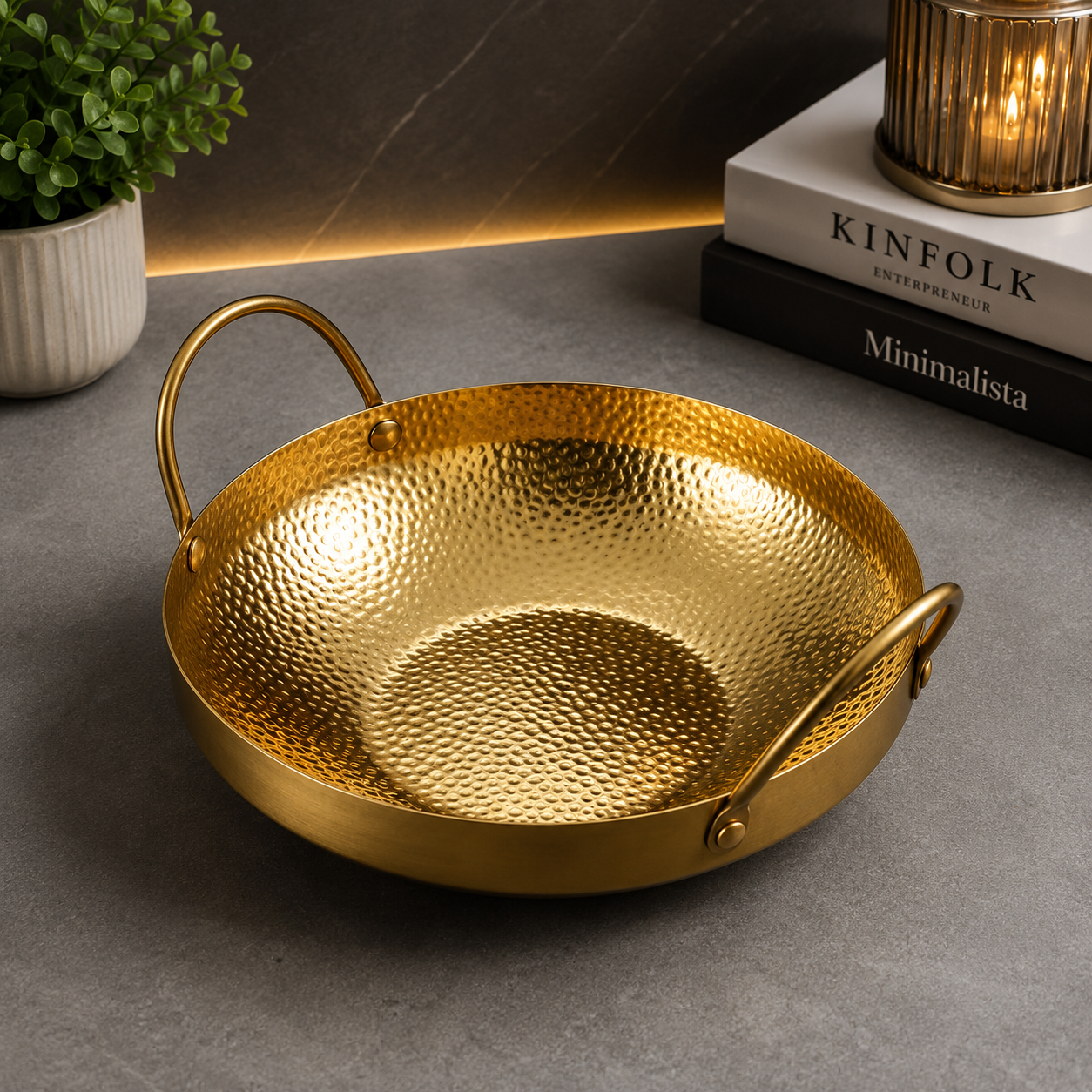 Luxury Golden Hammered Wok Serving Bowl – 20cm