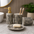 4-Piece Ceramic Bathroom Accessories Set with Gold Soap Dispenser Pump