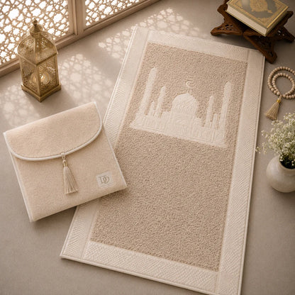 HomeIbadah Turkish Fleece Litchi Leather Prayer Mat - Beige