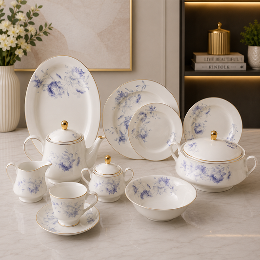 Majestic Baroque Porcelain Dinner Set – 61 Pieces