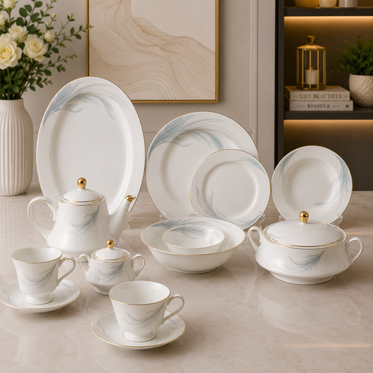 Ocean Breeze Porcelain Dinner Set – 61 Pieces