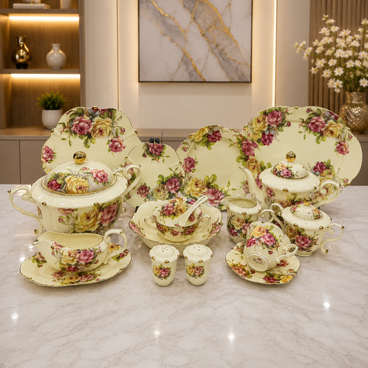 Royal Albert 75 Pcs Dinner Set – Premium Rose Garden Bone China Collection