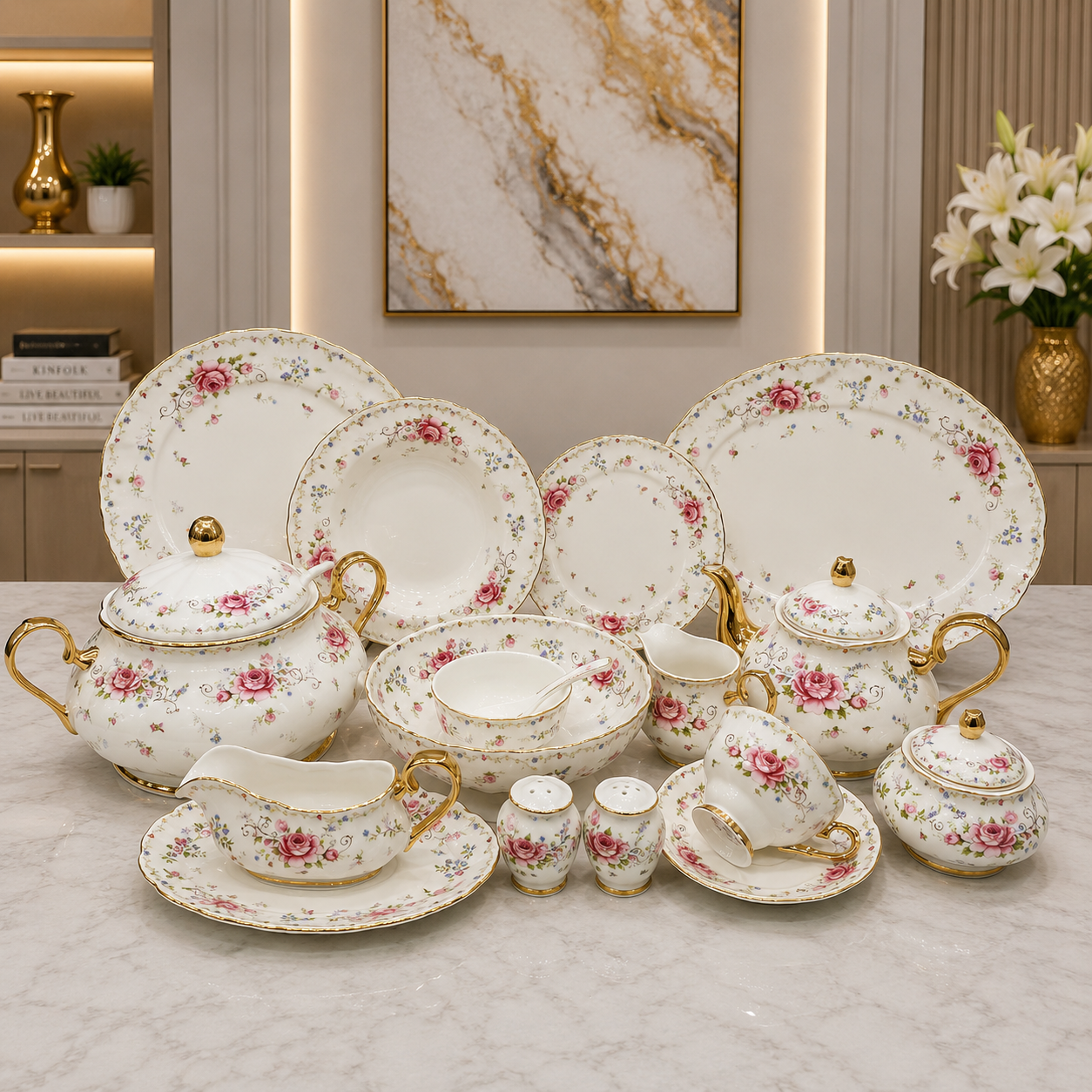 Royal Albert 75 Pcs Dinner Set – Premium Pink Rose Bone China Collection