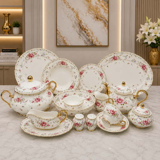 Royal Albert 75 Pcs Dinner Set – Premium Pink Rose Bone China Collection
