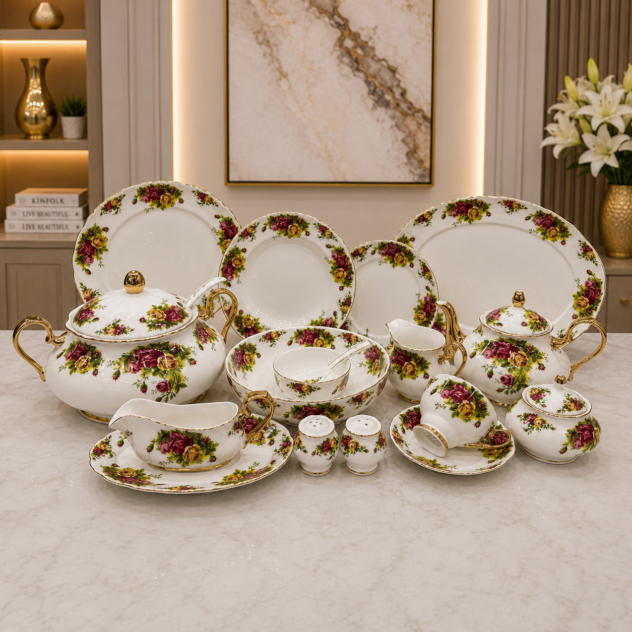 Royal Albert 75 Pcs Dinner Set – Premium Old Country Roses Bone China Collection