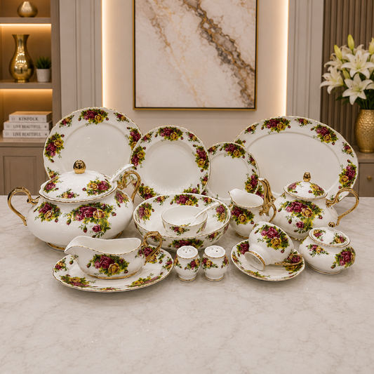 Royal Albert 75 Pcs Dinner Set – Premium Old Country Roses Bone China Collection