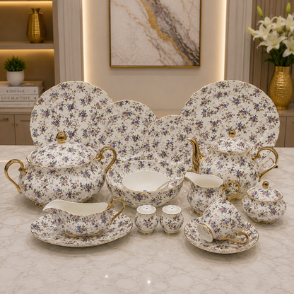 Royal Albert 75 Pcs Dinner Set – Premium Petite Blue Blossom Bone China Collection