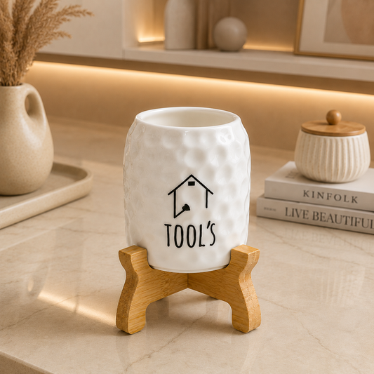 Ceramic Spoon Holder with Bamboo Stand
