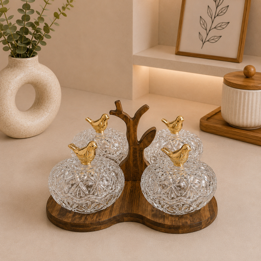 Walnut Crystal Dry Fruit Server – 4 Pcs