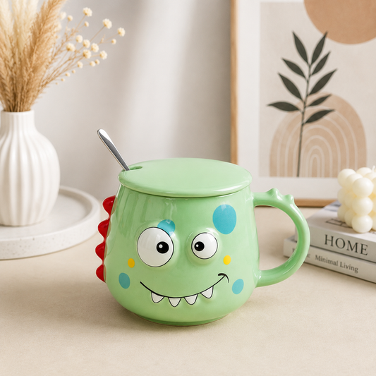 Cute Monster Ceramic Mug with Lid & Spoon