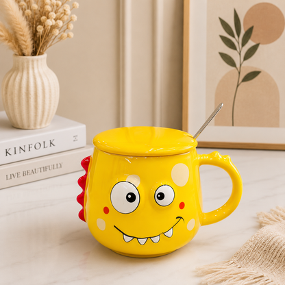 Cute Monster Ceramic Mug with Lid & Spoon