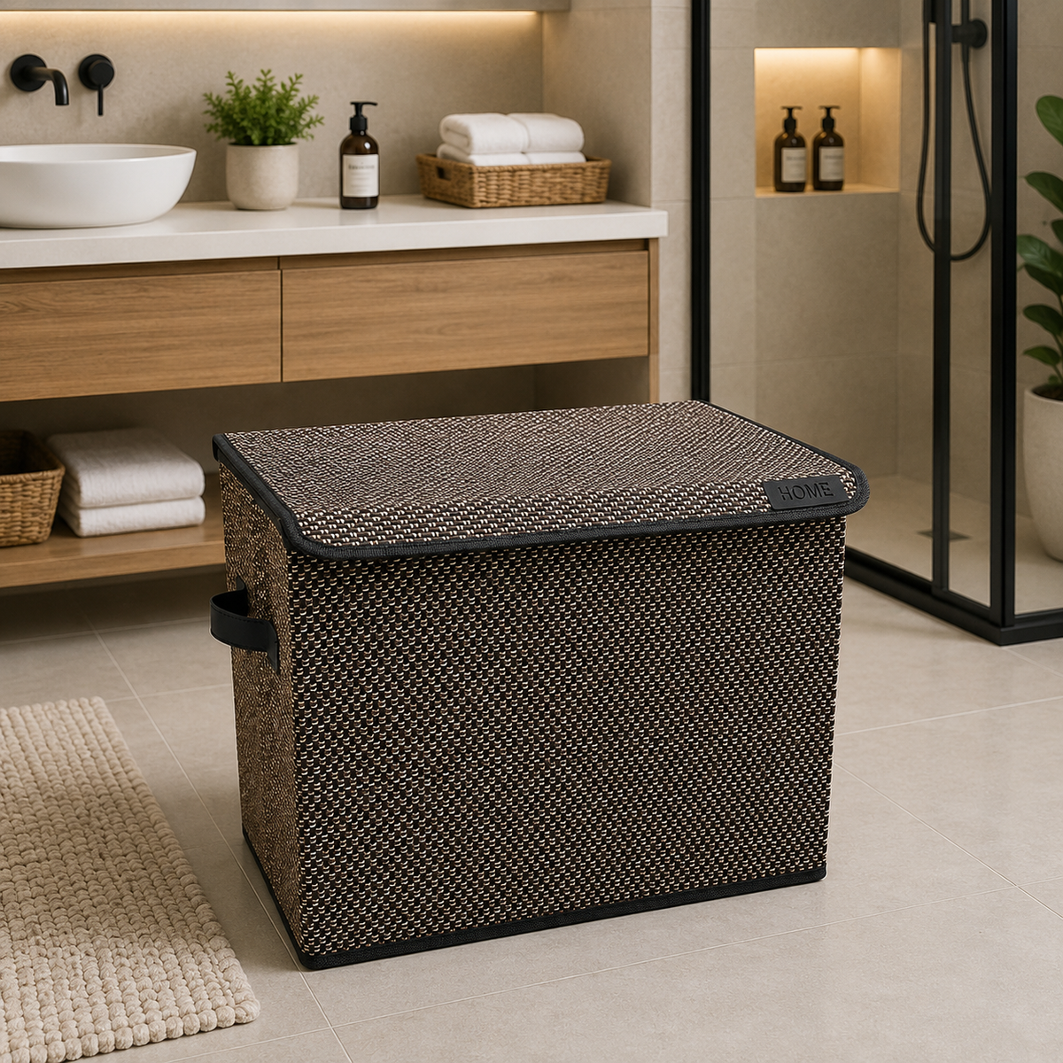 Bamboo Rectangular Laundry Basket with Lid – Dark Brown