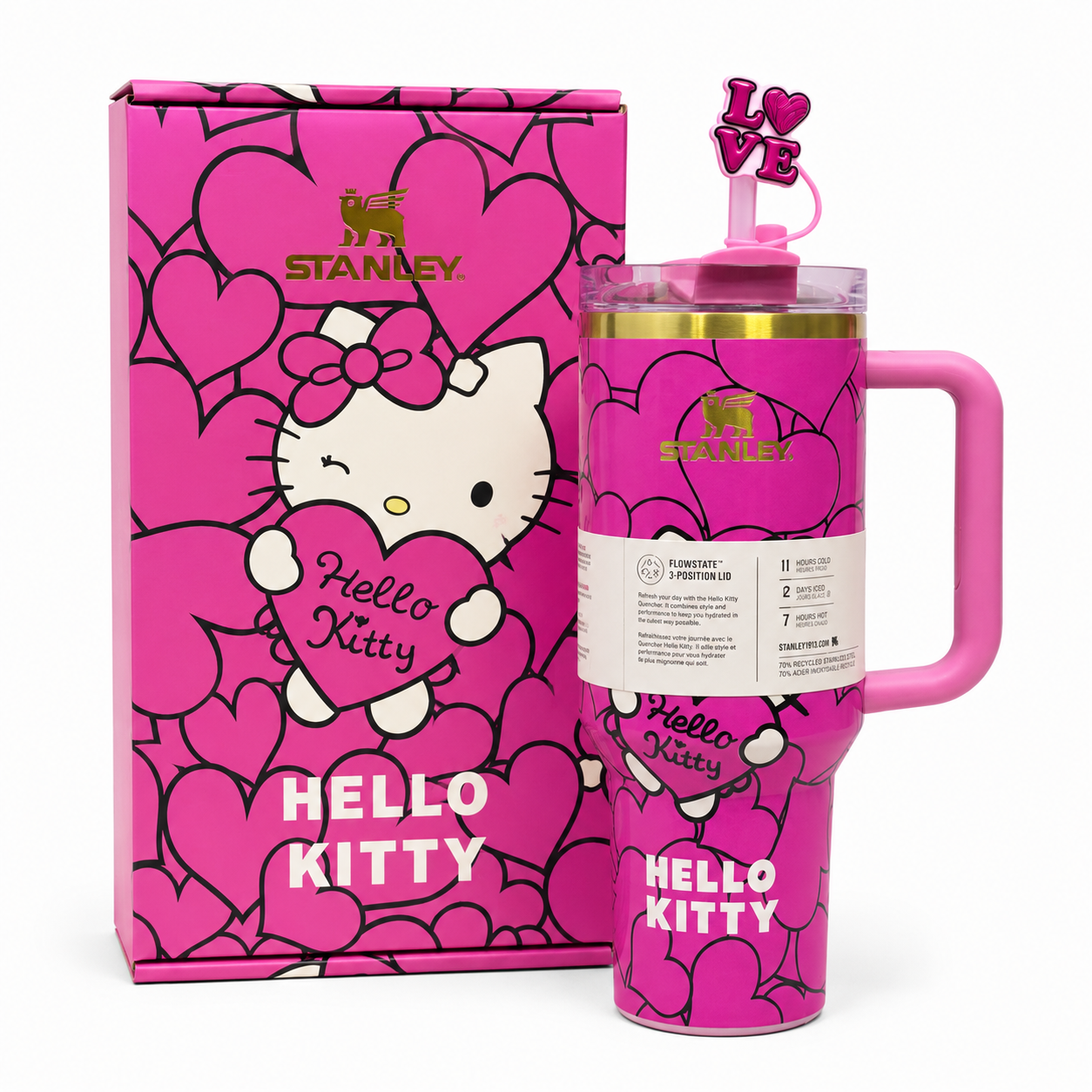Stanley x Hello Kitty Quencher H2.0 Tumbler – Pink Hearts Edition | 40oz