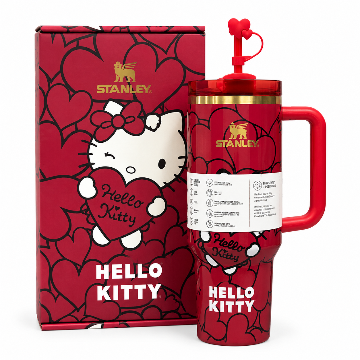 Stanley x Hello Kitty Quencher H2.0 Tumbler – Red Hearts Edition | 40oz
