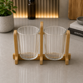 Premium Acrylic Organizer Cup Set with Wooden Stand