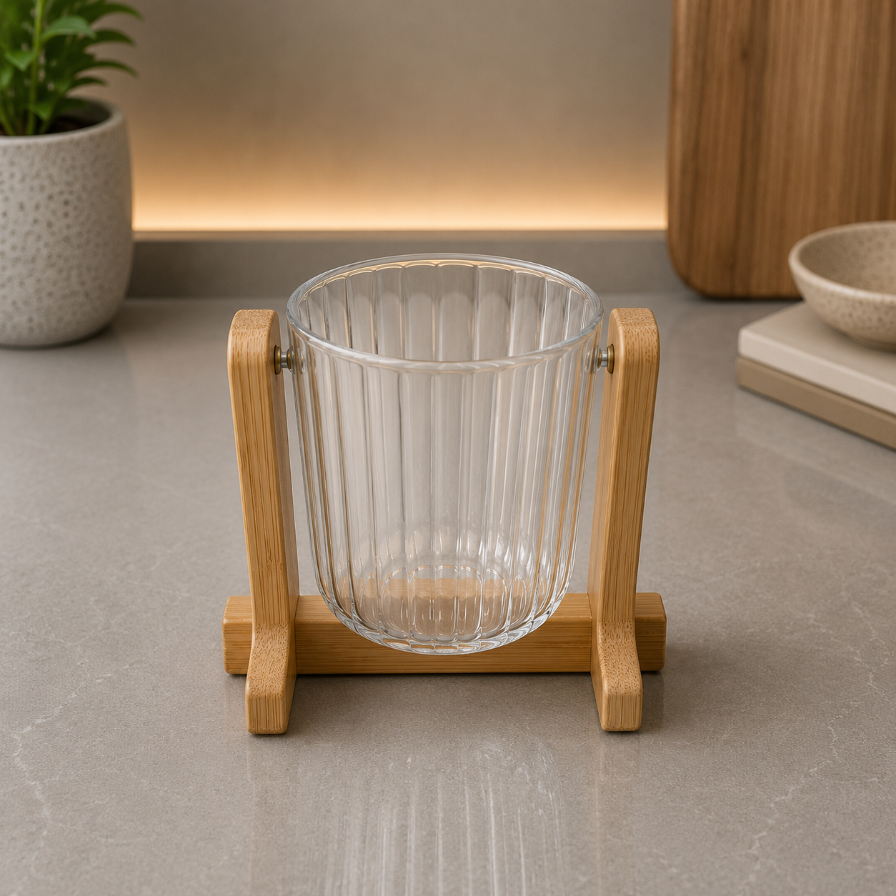 Premium Acrylic Organizer Cup with Wooden Stand