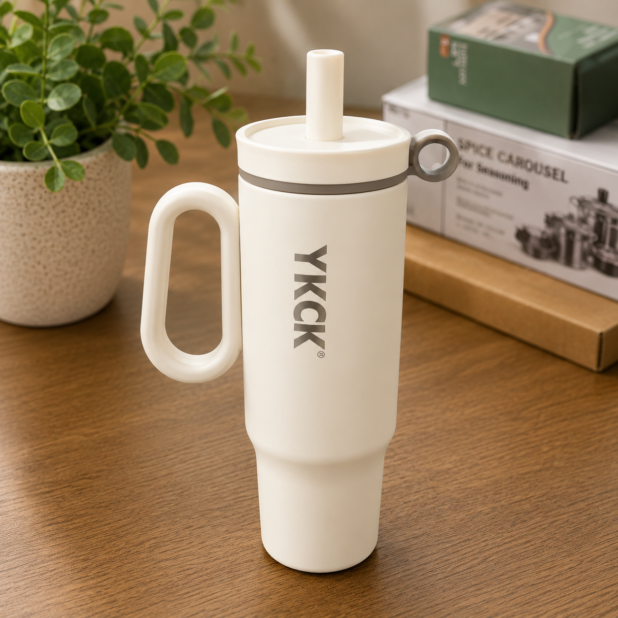 YKCK Vacuum Insulated Travel Tumbler with Handle & Straw – White | 40oz