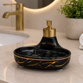 Luxury Black Ceramic Soap Dispenser & Soap Dish Set with Gold Accents