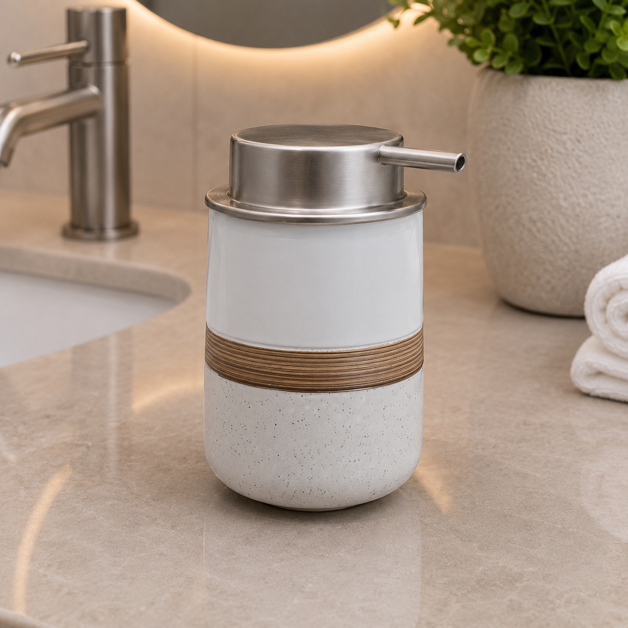 Contemporary Ceramic Soap Dispenser with Silver Pump
