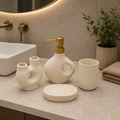 4-Piece Modern Sculptural Ceramic Bathroom Accessories Set – Ivory White