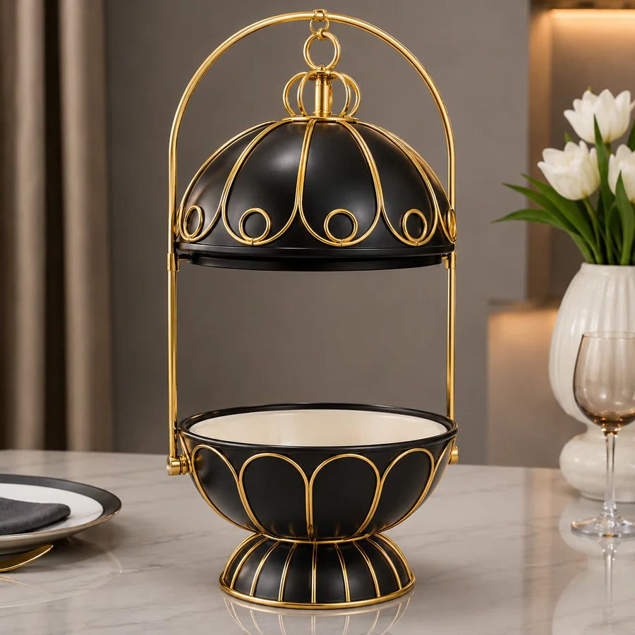 Brilliant Royal Black & Gold Hanging Casserole with Stand – 3L