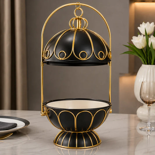 Brilliant Royal Black & Gold Hanging Casserole with Stand – 3L
