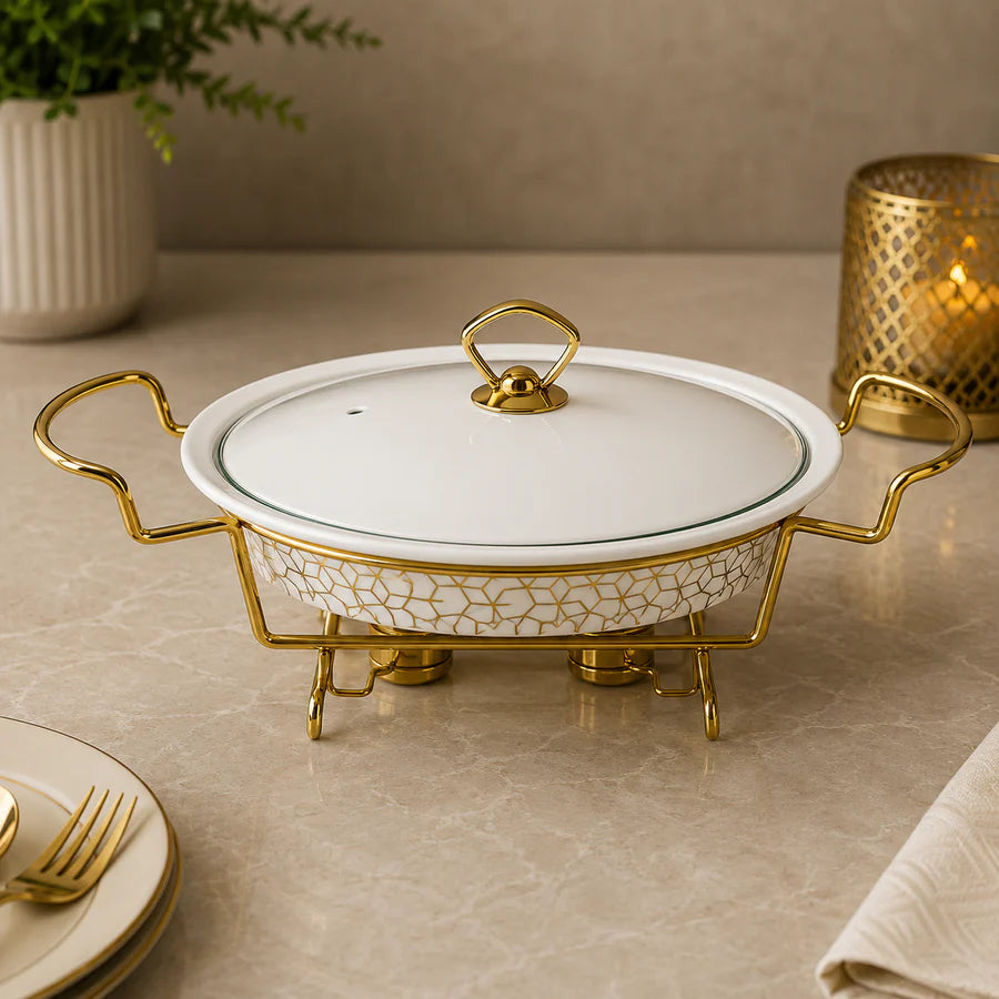 Brilliant Golden Harmony 12.5" Ceramic Casserole with Metal Stand