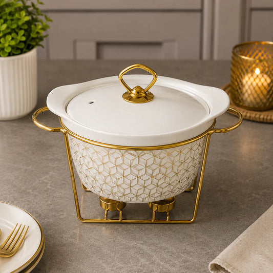 Brilliant Royal Bloom 3.5L Deep Round Ceramic Casserole with Metal Stand