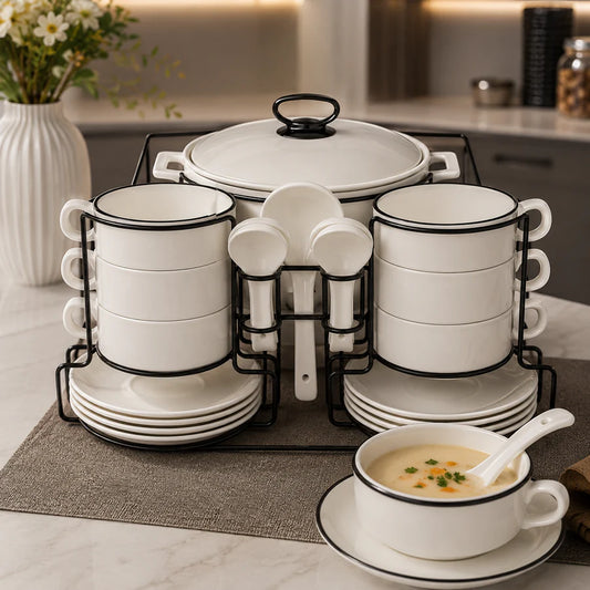 Brilliant Modern Classic Soup Set with Metal Stand – 16 Pcs
