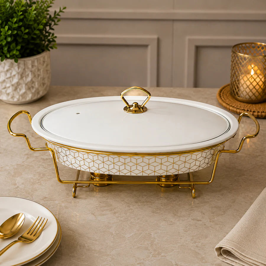 Brilliant Majestic Serve 15" Oval Ceramic Casserole with Metal Stand