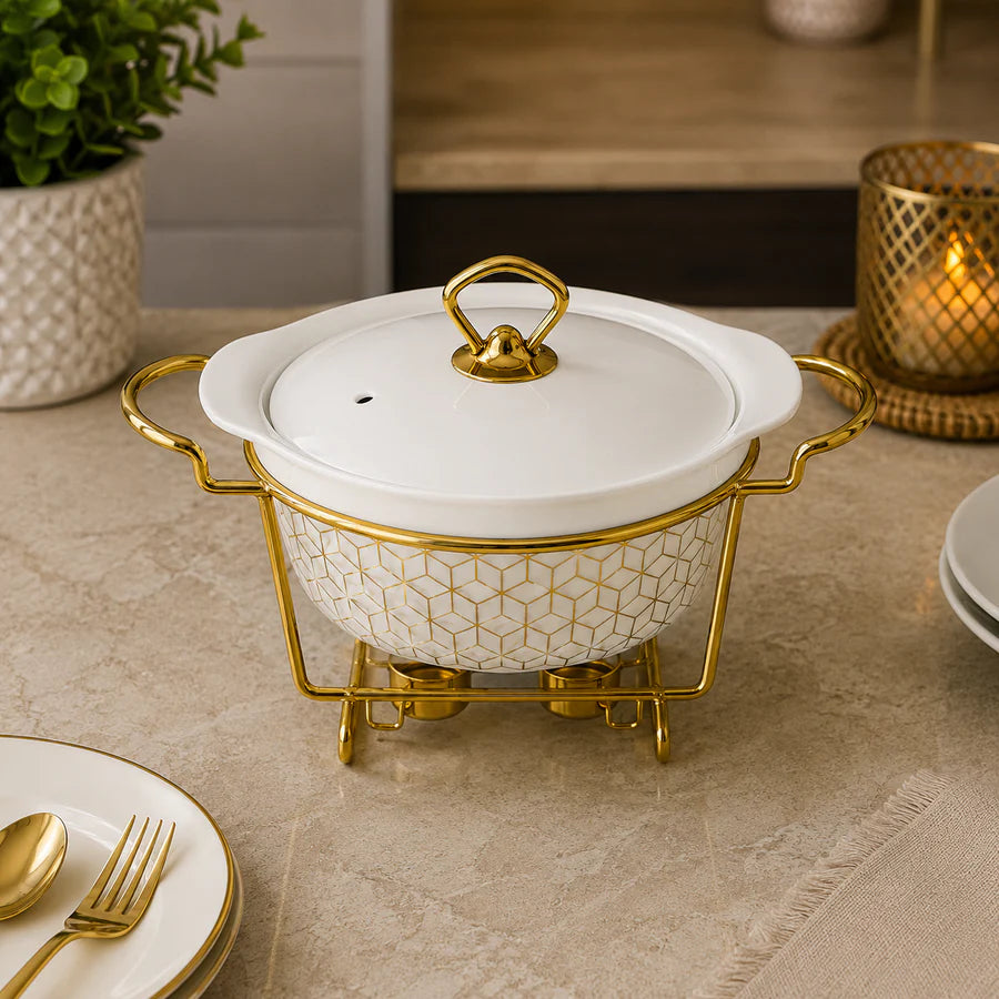 Brilliant Elegant Glow 2.6L Deep Round Ceramic Casserole with Metal Stand