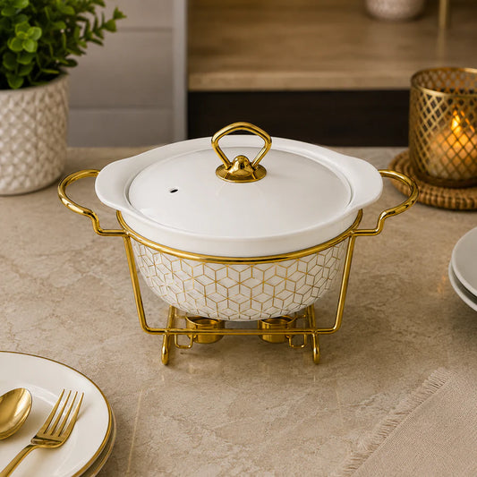 Brilliant Elegant Glow 2.6L Deep Round Ceramic Casserole with Metal Stand