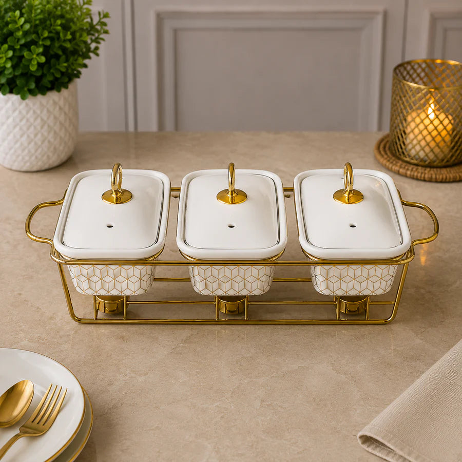 Brilliant Elite Serve 3PCS 9" Rectangular Ceramic Casserole Set with Metal Stand