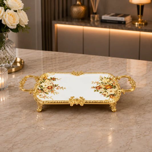 Brilliant Royal Blossom Gold Rectangular Serving Tray – 41x21x6cm