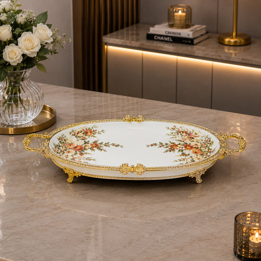 Brilliant Royal Garden Gold Oblong Deep Tray – 42x21x6cm