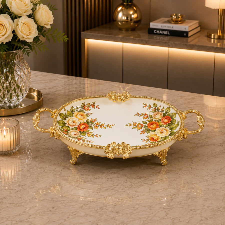 Brilliant Royal Blossom Gold Oval Deep Tray – 33x21x6cm
