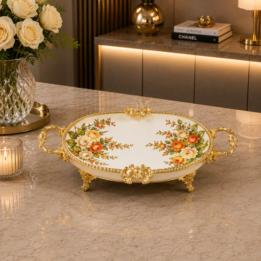 Brilliant Royal Blossom Gold Oval Deep Tray – 33x21x6cm