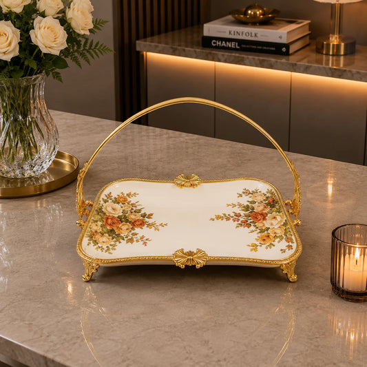 Brilliant Royal Blossom Gold Rect Flat Basket Tray – 23x37x28cm