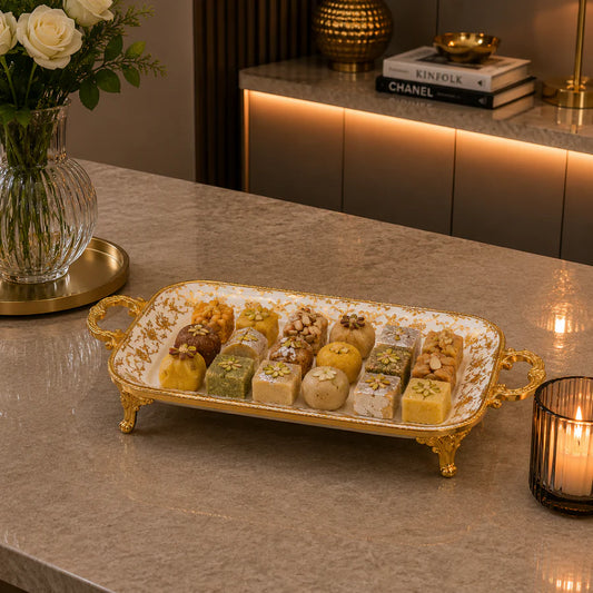 Brilliant Royal Gold Rectangle Flat Serving Tray – 25.5x18x6cm