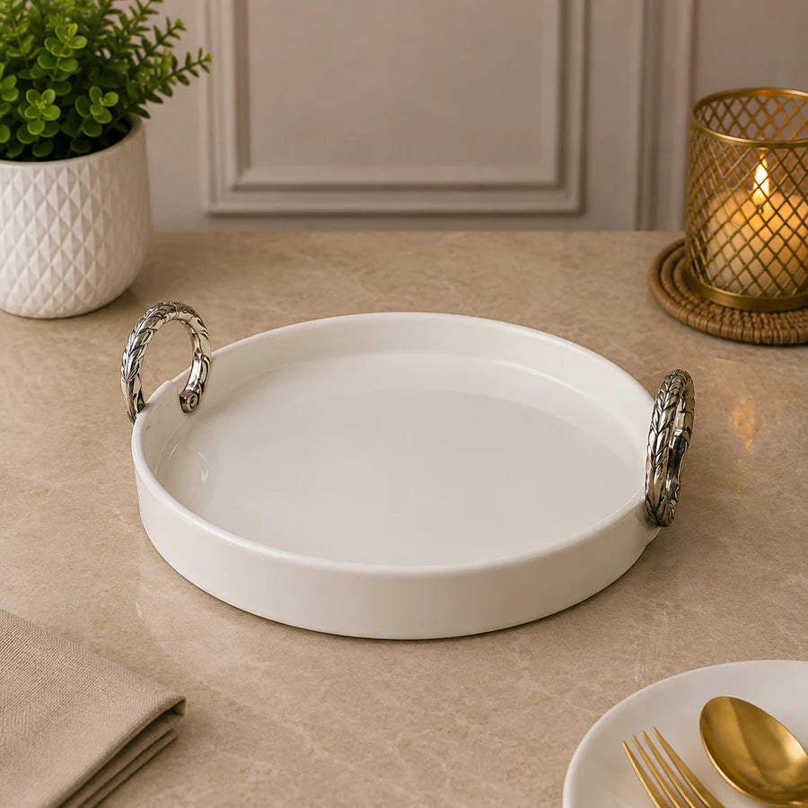 Brilliant Classic Serve 10.75" Ceramic Plate with ceramic Handles