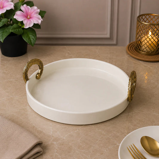 Brilliant Golden Leaf 10.75" Ceramic Plate with Ceramic Handles