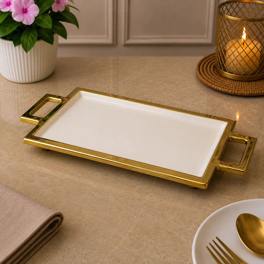 Brilliant Golden Luxe 11" Ceramic 2-Handle Strip Plate