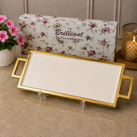 Brilliant Golden Prestige 18" Ceramic 2-Handle Strip Plate