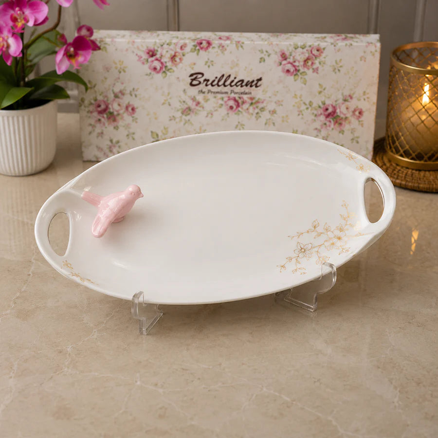 Brilliant Blossom Bird 11.75" Ceramic Serving Plate