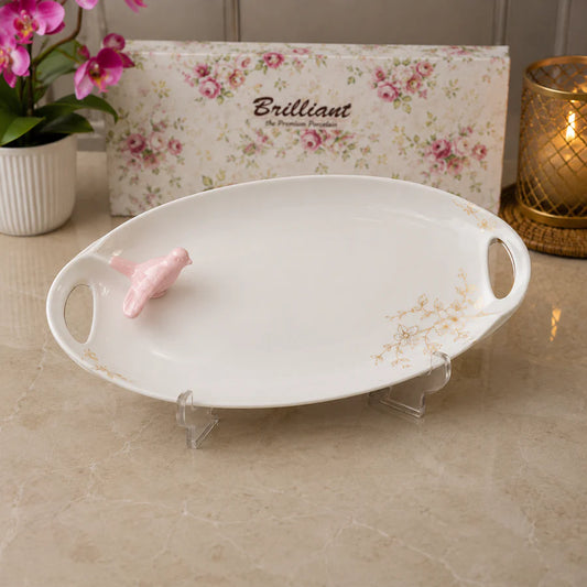 Brilliant Blossom Bird 11.75" Ceramic Serving Plate