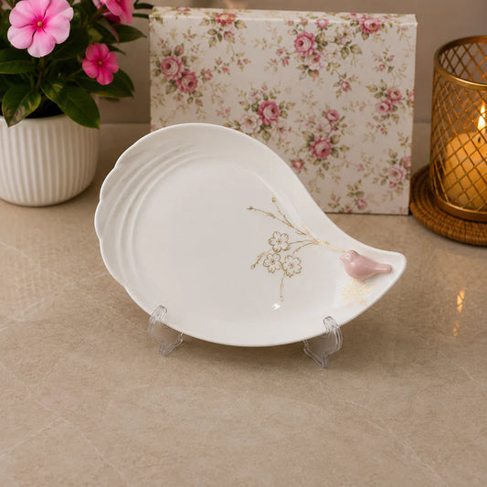 Brilliant Pink Blossom 8" Bird Ceramic Dessert Dish